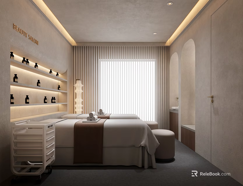 Elegant Modern Beauty Salon Treatment Room With Cozy Massage Beds And Soft Ambient Lighting 3d model 