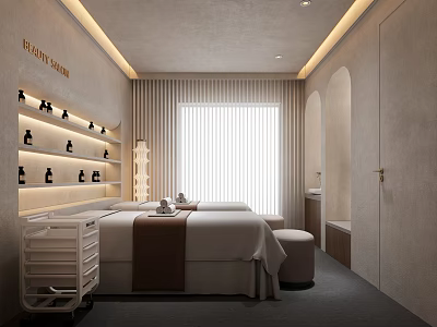 Elegant Modern Beauty Salon Treatment Room With Cozy Massage Beds And Soft Ambient Lighting 3d model