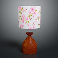 Wooden Table Lamp With White Floral Lampshade And Pink Flower Patterns