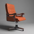 Brown Leather Office Chair With Padded Backrest Armrests And Swivel Base