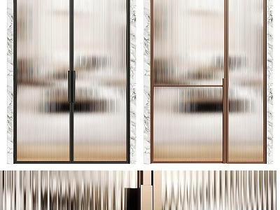 Modern Striped Glass Doors With Black And Rose Gold Frames And Marble Walls 3d model