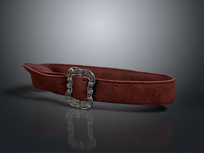 Stylish Red Leather Belt With Silver Metal Buckle For Everyday Use 3d model