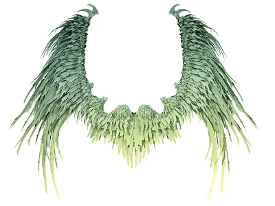 Feather Wing Decoration With Green And Light Green Gradient Feather Design 3d model