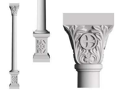 Ornate Roman Columns With Carved Capitals And Intricate Architectural Design Details 3d model