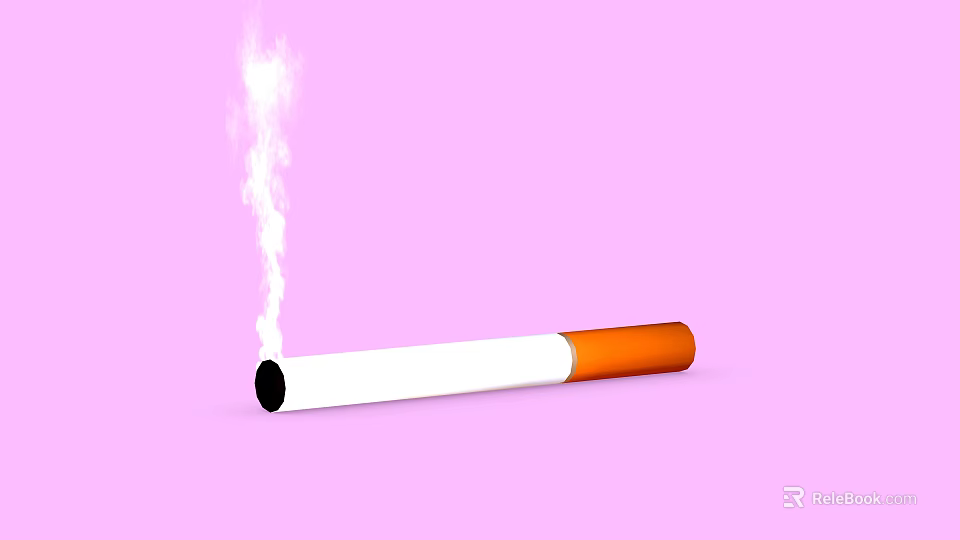 Burning Cigarette with White Smoke Rising on Soft Pink Background 3d model 