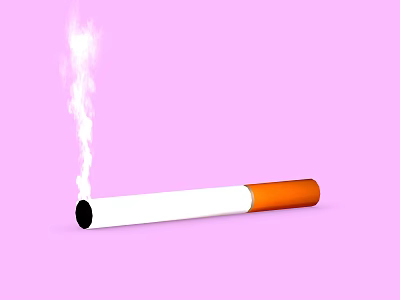 Burning Cigarette with White Smoke Rising on Soft Pink Background 3d model