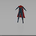 Detailed Female Superhero Character Costume with Blue Bodysuit and Red Cape