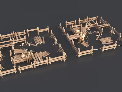 Rustic Wooden Garden Fence Design With Decorative Posts And Outdoor Greenery 3d model