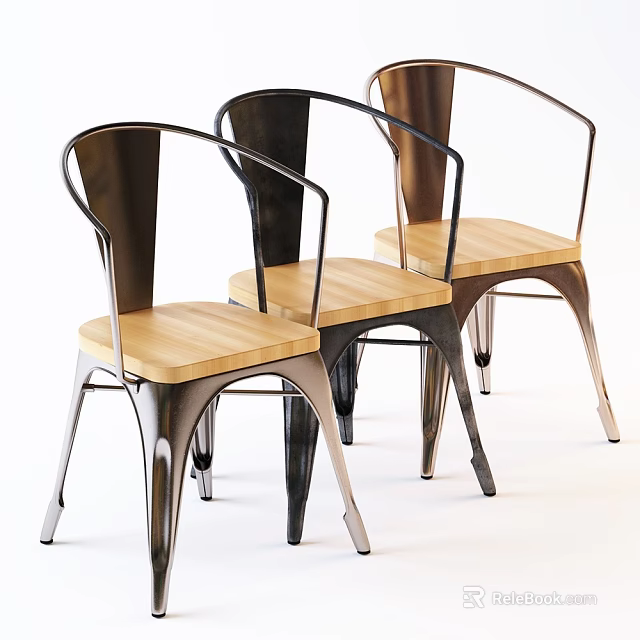 Modern Armchair Design With Metal Frame And Wooden Seat For Living Space 3d model 