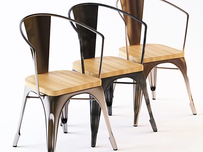 Modern Armchair Design With Metal Frame And Wooden Seat For Living Space 3d model