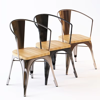 Modern Armchair Design With Metal Frame And Wooden Seat For Living Space 3d model