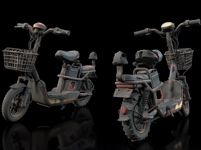 Vintage Electric Motorcycles With Front Basket Seat And Handlebars On Black Background 3d model