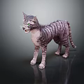 Realistic Grey Striped Cat With Green Eyes Standing On Dark Background