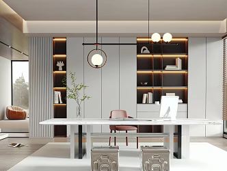 Modern Minimalist Study Bookcase 3d model