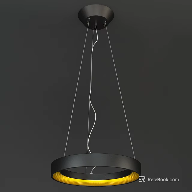 Modern Minimalist Metal Pendant Light With Circular Frame And Hanging Cables 3d model 