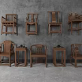 Traditional Chinese Wooden Armchairs With Intricate Carvings And Matching Side Tables