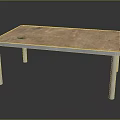 Vintage Wooden Table With Metal Legs And Green Stain On Surface Top