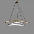 Sleek Modern Chandelier Featuring Double Circular Rings Golden Wires And Glass Shades