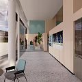 Spacious Fitness Studio With Blue Walls Carpeted Floor And Columns