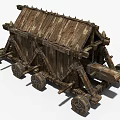 Ancient Wooden Siege Weapon with Spiked Wheels and Roof Like Medieval Military Structure