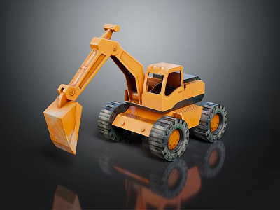 Orange Toy Excavator Model With Large Shovel And Sturdy Track Wheels 3d model