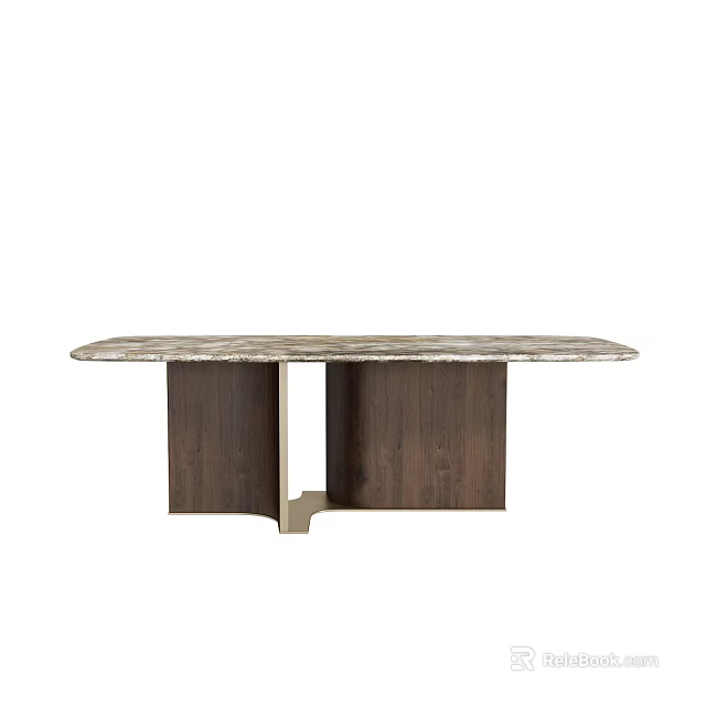 Modern Dining Table With Marble Top And Dark Wood Base Design 3d model