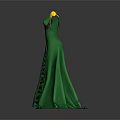 Green Long Evening Gown with V neckline yellow shoulder decorations and black embroidery details