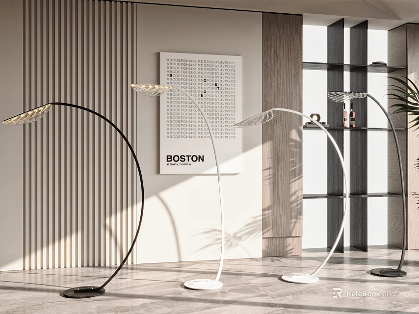 Modern Arc Floor Lamps With Metal Frame In Contemporary Living Room Interior 3d model 
