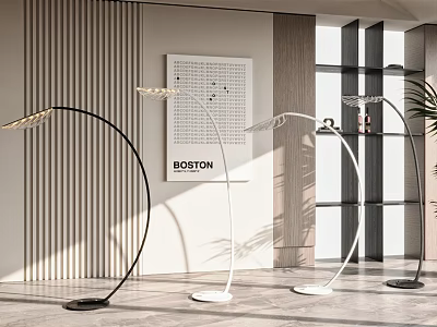 Modern Arc Floor Lamps With Metal Frame In Contemporary Living Room Interior 3d model