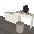 White Dressing Table With Cloud Shaped Lighted Mirror Drawer Cabinet And Padded Stool 3d model