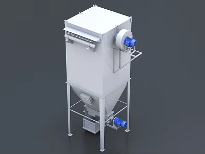 Industrial Filtration Equipment With White Body Blue Motor And Metal Stand 3d model
