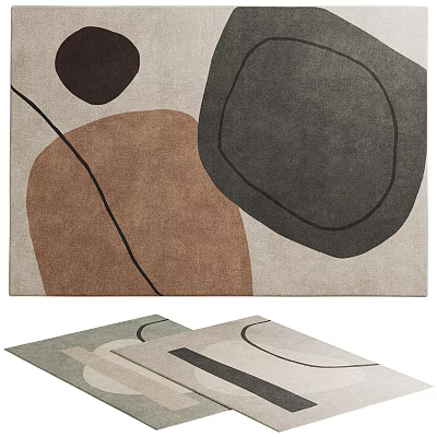 Square Rug With Abstract Geometric Patterns In Neutral Brown Gray Beige Tones 3d model