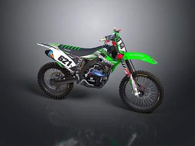 Green Motocross Motorcycle Featuring 624 Racing Number Stylish Graphics And Knobby Tires 3d model