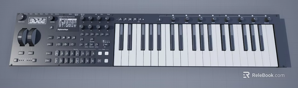 Professional Digital Electronic Keyboard With Black White Keys And Control Knobs 3d model