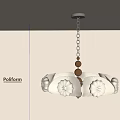 Poliform Chandelier With Flower Shaped Shades And Wooden Accents On Chain