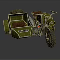 Vintage Motorcycle with Sidecar Featuring Brown Leather Seat and Chrome Metal Details