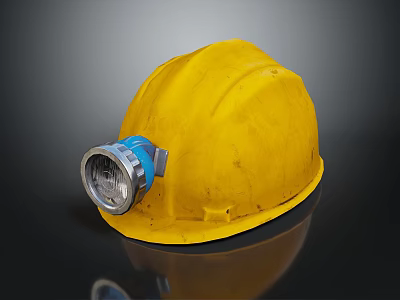 Yellow Safety Helmet With Attached Headlamp Ideal For Construction Work Sites 3d model