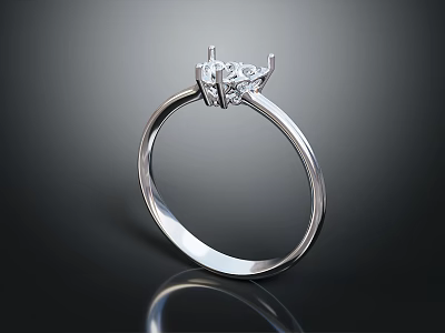 Elegant Silver Diamond Ring With Modern Solitaire Setting And Shiny Band 3d model