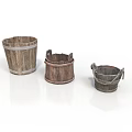 Set Of Three Rustic Wooden Buckets For Household Decor And Storage