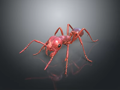 Detailed Red Ant 3D Model With Shiny Exoskeleton And Reflective Surface Rendering 3d model