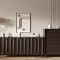 Modern Entryway Console Cabinet And Sideboard With Decorative Vase Books Lamp And Wall Art