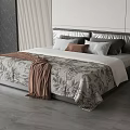 Double Bed With Black Leather Headboard Gray Patterned Bedding Brown Throw Blanket Modern Bedroom