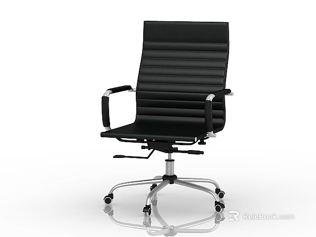 Comfortable Modern Black Office Chair with Ergonomic Design Silver Armrests and Swivel Wheels 3d model 