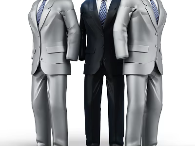 Three Men Models Wearing Gray And Black Formal Suits With Ties Standing 3d model