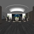 Modern Conference Room With Round Table Black White Chairs Large Screen Earth And Green Plants
