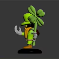 Green Leprechaun Figurine With Green Hat Orange Beard And Clover Staff On Black Base