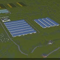 Aerial View Planning of Agricultural Area with Greenhouses Farm Fields Facility Buildings and Woodlands