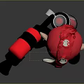 Spiky Red Hair Green Eyes Game Character Holding Red Weapon In Black Outfit With Yellow Accessories