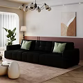 Black Sofa Coffee Table With Green Cushions Floor Lamp And Wall Art In Living Room