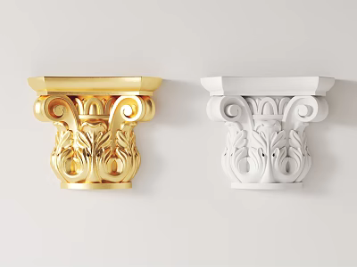 Decorative Classical Carved Corbels in Golden and White with Ornate Floral Scroll Patterns 3d model